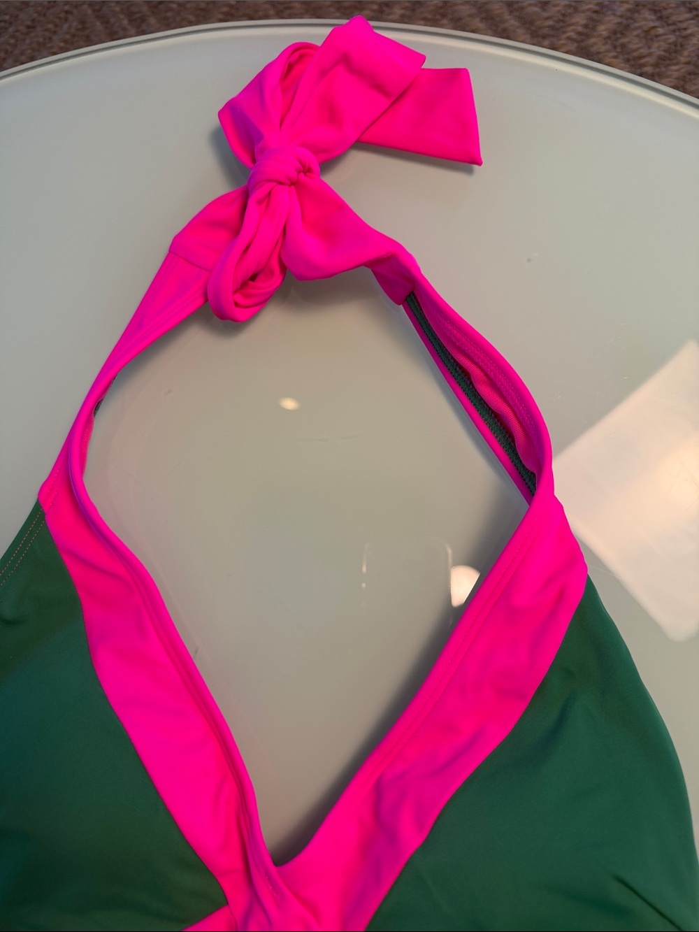Boden Kefalonia Halterneck Swimsuit in the green and hot pink colorway. Size 8 - Picture 5 of 14